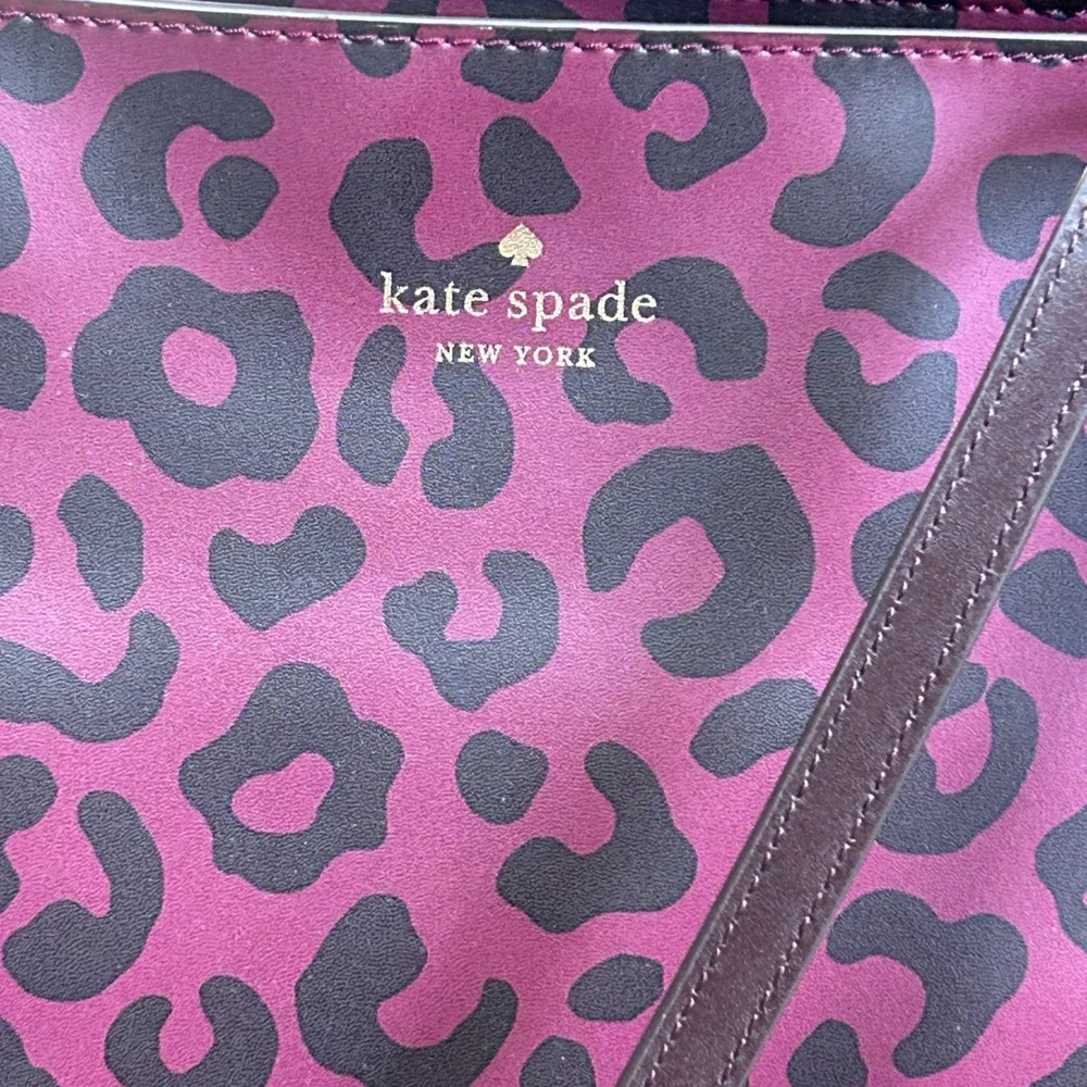 Kate Spade Tote Bag Womens Large Plum Black Leopard Animal Print Shoulder Bag